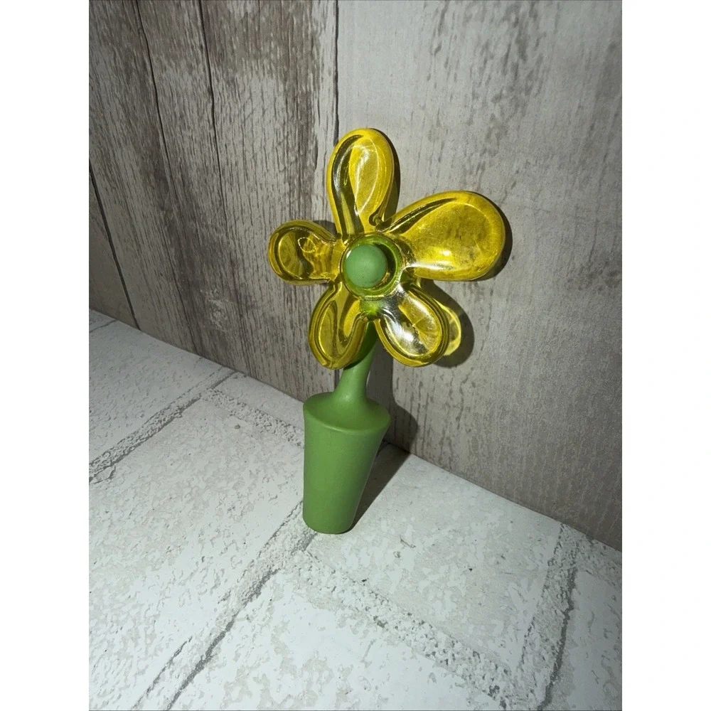 Vtg 80s Style Kate Aspen Blooming Yellow Daisy Flower Bottle Stopper‎ Green